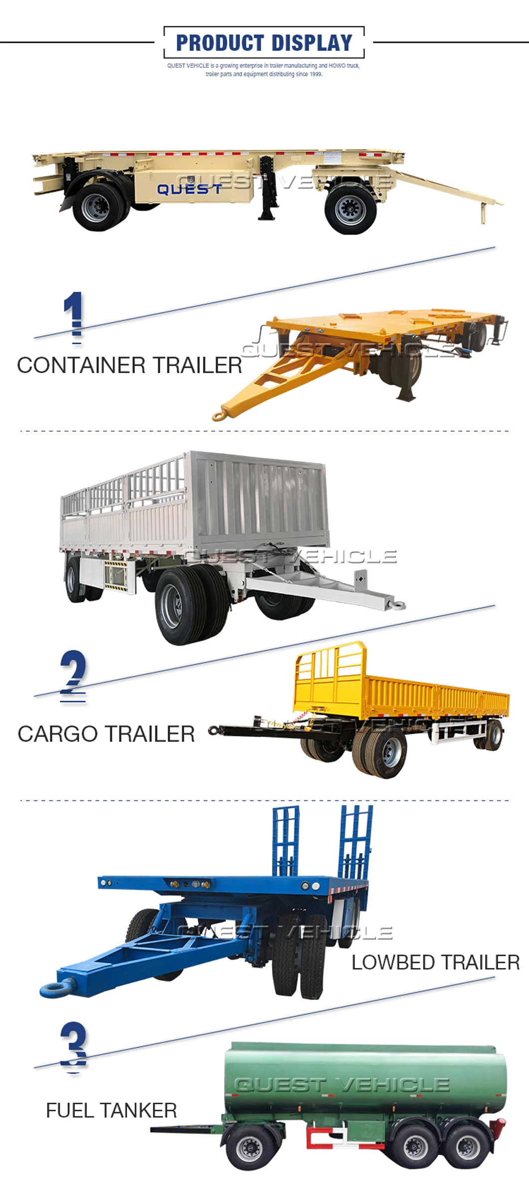 2 Axles 20FT Skeletal Draw Bar Full Trailer with Coupling