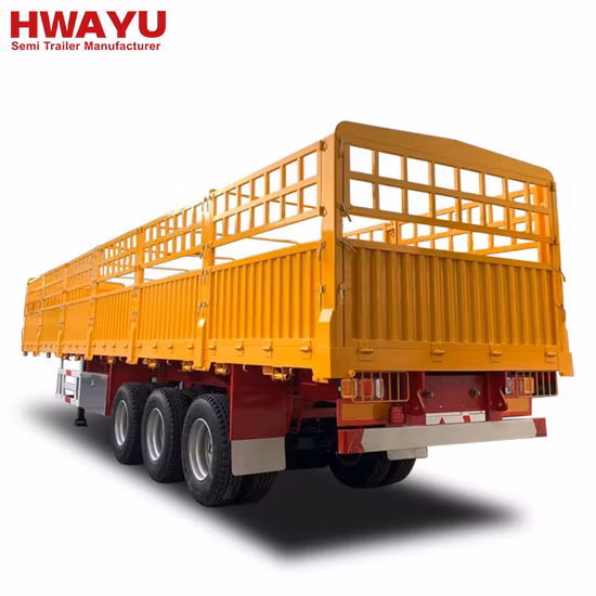 저렴한 가격 고품질 3 축 40 FT 50tons 널리 사용되는 측벽 커튼 스테이크 울타리 화물 상자 하이 측벽 세미 스테이크 트럭 트레일러