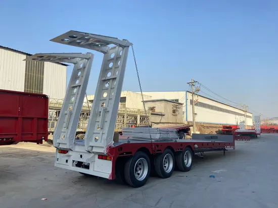 Domi Factory 3 차축 40t 50t 60t 100t Gooseneck Lowboy 로우 베드 세미 트레일러 치수 로우 베드 트럭 트레일러
